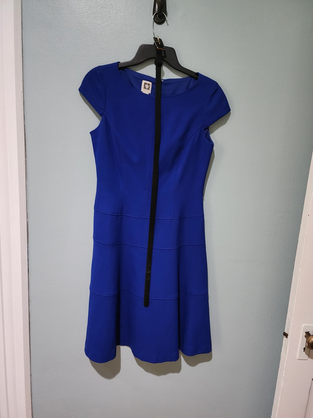 Ann Klein Dress--knee Length With Cap Sleeves--Cobalt Blue